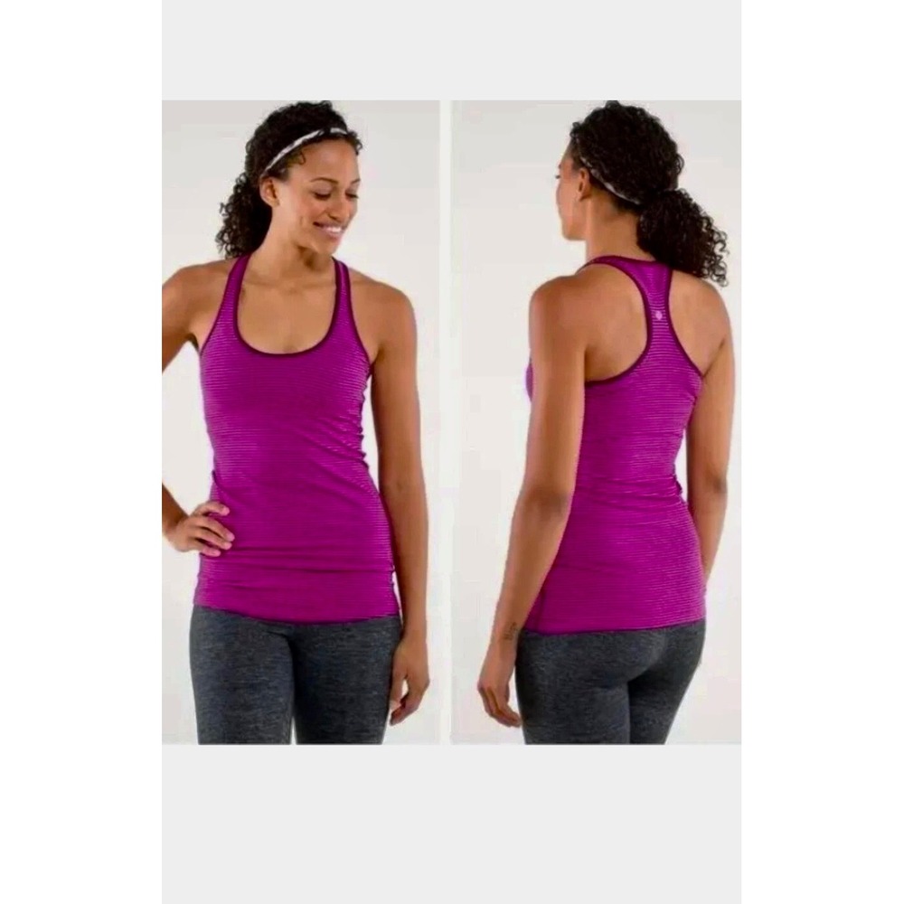 Lululemon Cool Racerback Tank Top Size 4/6 Pink Purple Striped  Athletic Stretch